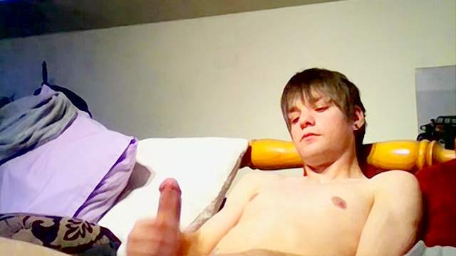 Twink jerks off and cums solo