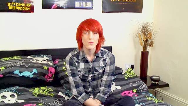 Gay teen redhead with piercings strokes