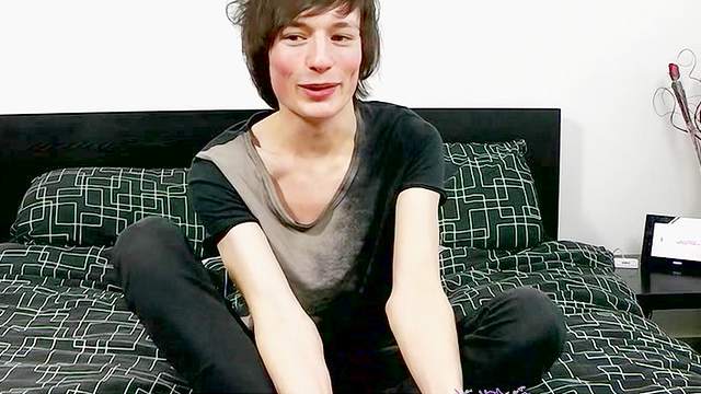 Adorable emo boy strips to jerk off his dick