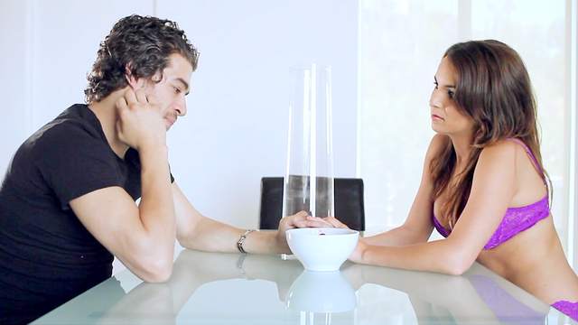 Hot brunette Jenna Rose and nice romantic dinner