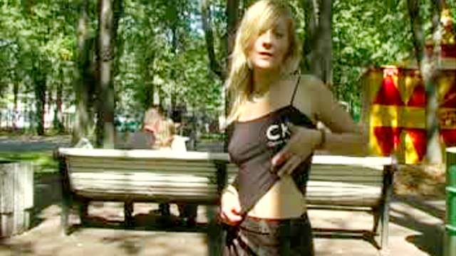 Sexy babe Marina demonstrating her outstanding body in park