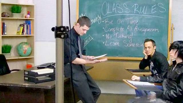Two sexy dudes in the classroom
