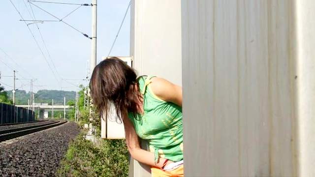 Outdoor masturbation at railway station with Lucy N