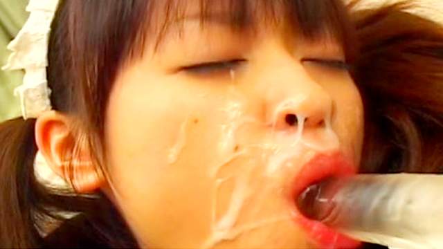 Nasty brunette from Japan swallows tasty cum