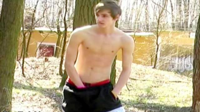 Lovely brunette masturbate his dick in the forest