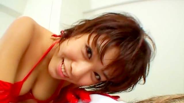 Slender beauty with cute face Mai Haruna gives a titjob