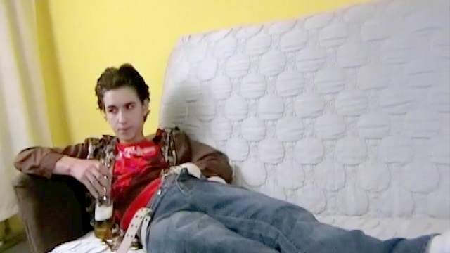 Spicy teen is sitting and masturbating his dick